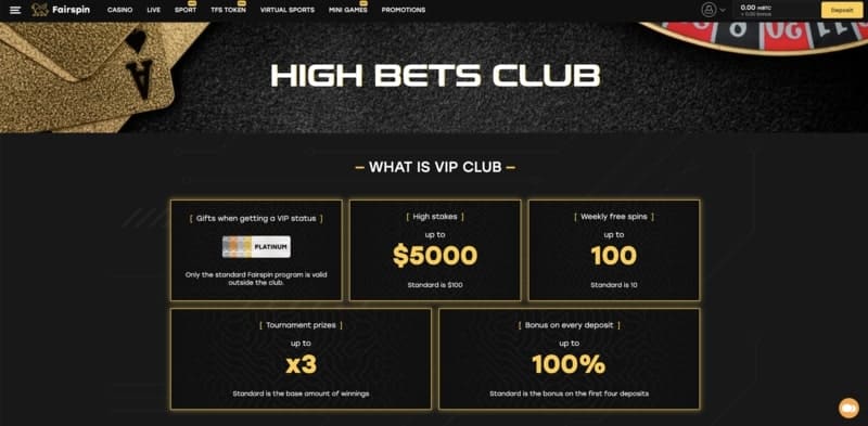 VIP Club Fairspin bonuses