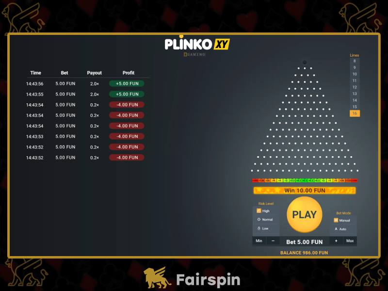 Выберите FairSpin для игры в Plinko