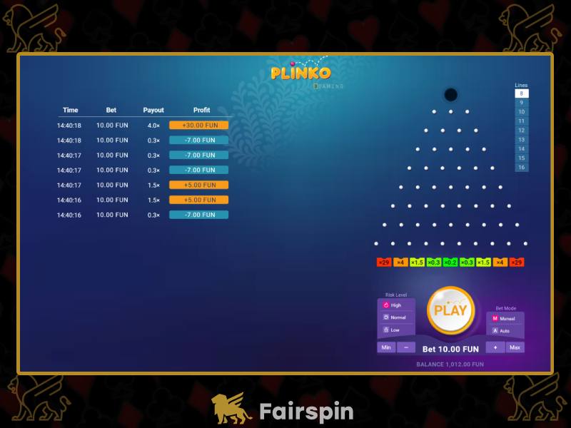 Design and gameplay at Plinko